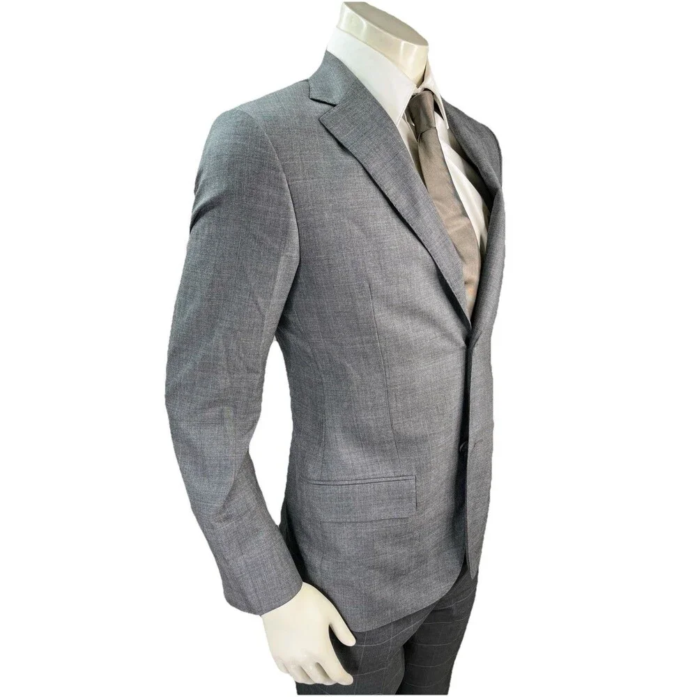 J Hilburn Vitale Barberis Men 36R Blazer European Fit Gray Wool Glen Plaid
